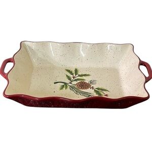 Hobby Lobby Christmas Holly Red and Cream Baking Dish